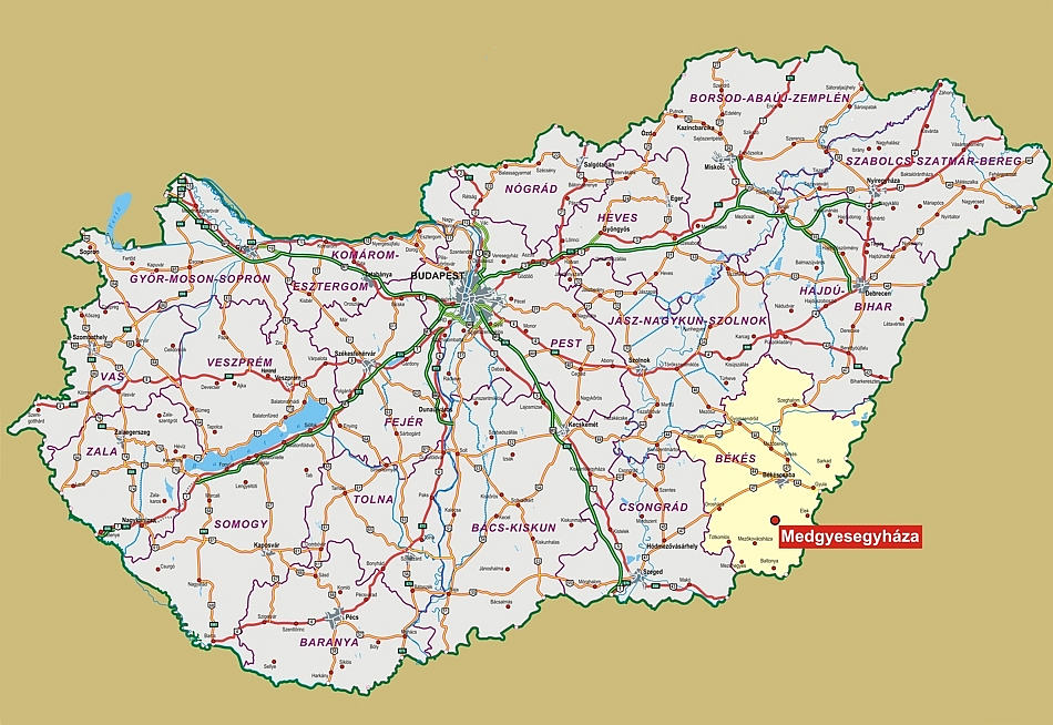 Medgyesegyhza Magyarorszg ttekint trkpn